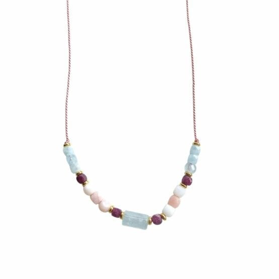 Naszyjnik SILK akwamaryn, opal, rubin